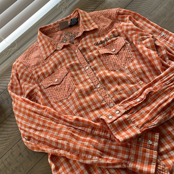 Harley-Davidson Orange Checkered Women’s shirt - Picture 3 of 5